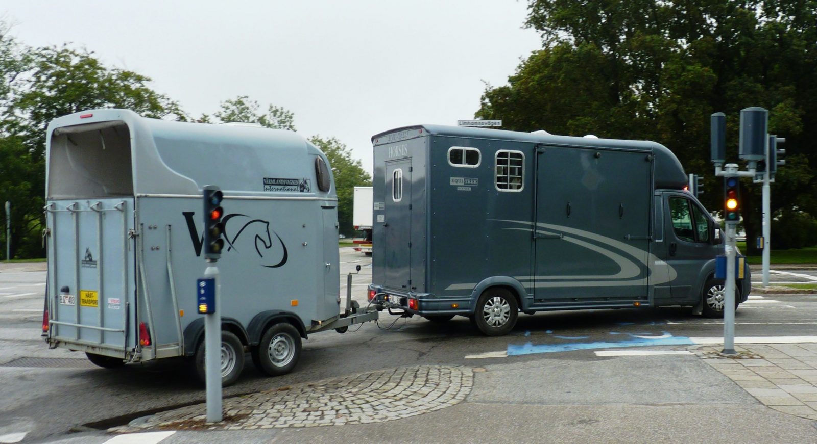 3.5T Horsebox towing a horse trailer